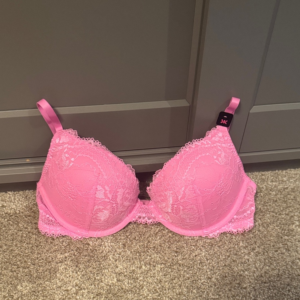 Pink Lace Push- Up Bra